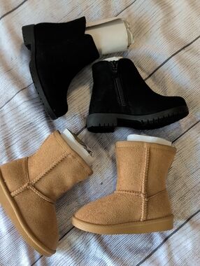 Toddler Winter Boots - Black Ankle Boots & Chestnut Suede Pull-On Boots